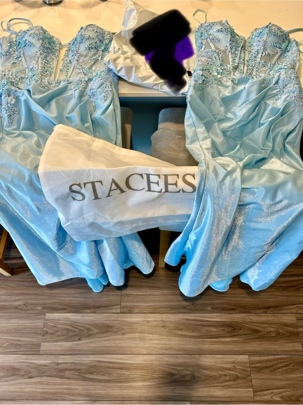 Stacees Light Blue Embellished Prom Dress